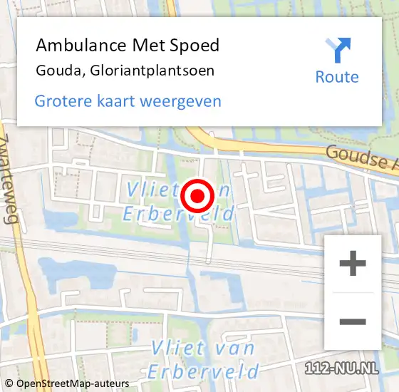 Locatie op kaart van de 112 melding: Ambulance Met Spoed Naar Gouda, Gloriantplantsoen op 8 december 2020 10:32