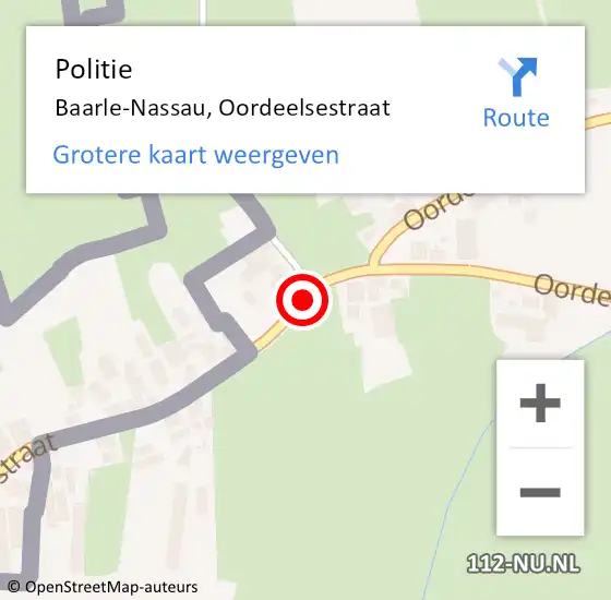 Locatie op kaart van de 112 melding: Politie Baarle-Nassau, Oordeelsestraat op 8 december 2020 18:57
