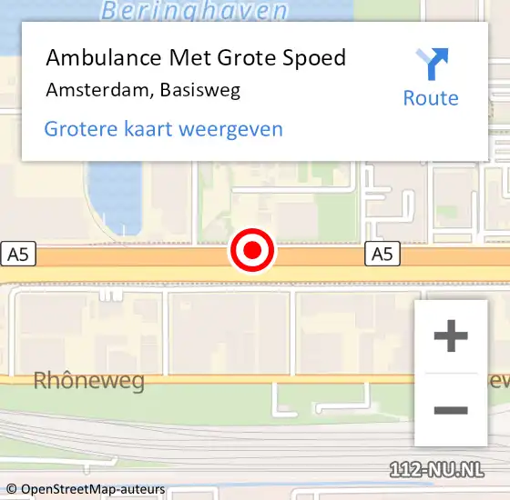Locatie op kaart van de 112 melding: Ambulance Met Grote Spoed Naar Amsterdam, Basisweg op 9 december 2020 12:53