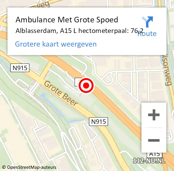 Locatie op kaart van de 112 melding: Ambulance Met Grote Spoed Naar Alblasserdam, A15 R hectometerpaal: 75,5 op 9 december 2020 16:31