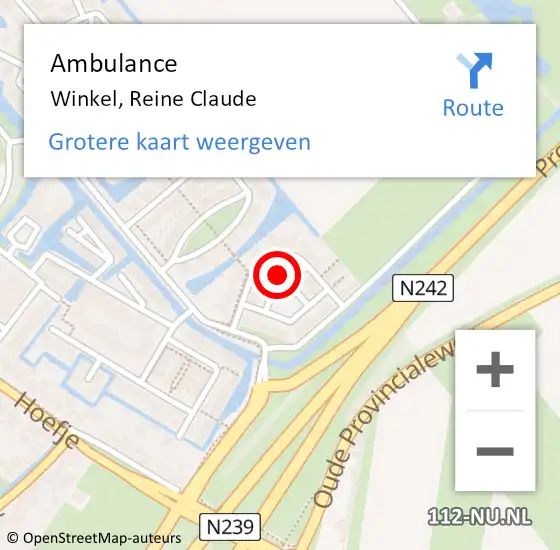 Locatie op kaart van de 112 melding: Ambulance Winkel, Reine Claude op 10 december 2020 11:26