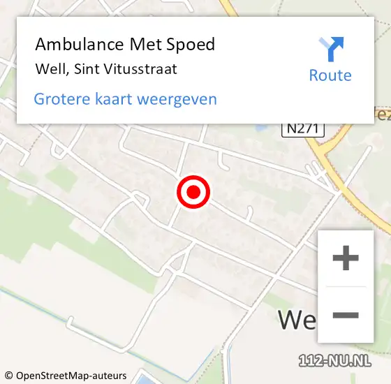 Locatie op kaart van de 112 melding: Ambulance Met Spoed Naar Well, Sint Vitusstraat op 10 december 2020 15:01