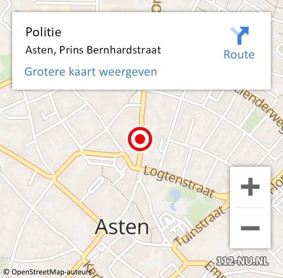 Locatie op kaart van de 112 melding: Politie Asten, Prins Bernhardstraat op 10 december 2020 16:11