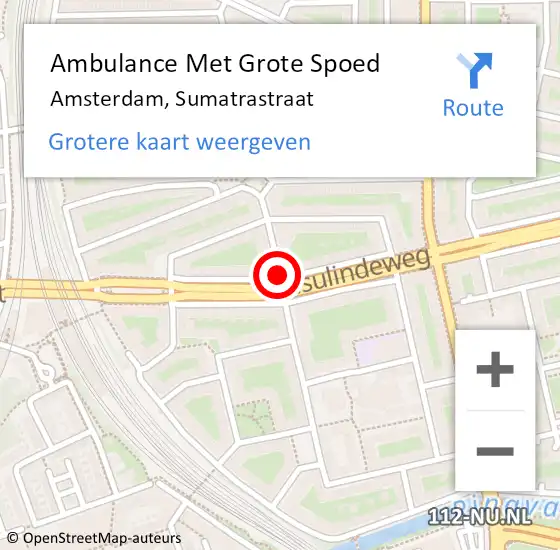 Locatie op kaart van de 112 melding: Ambulance Met Grote Spoed Naar Amsterdam, Sumatrastraat op 11 december 2020 20:49