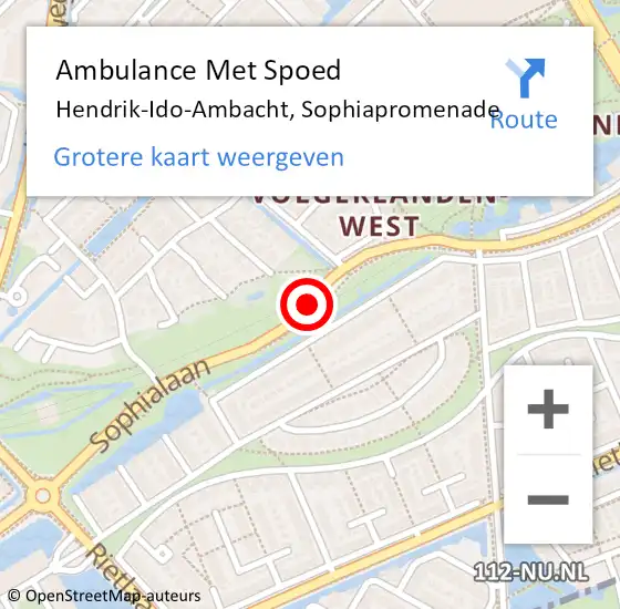 Locatie op kaart van de 112 melding: Ambulance Met Spoed Naar Hendrik-Ido-Ambacht, Sophiapromenade op 11 december 2020 22:19