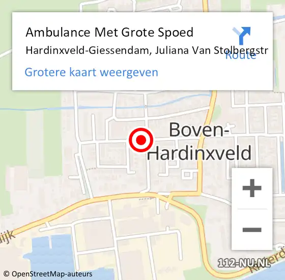 Locatie op kaart van de 112 melding: Ambulance Met Grote Spoed Naar Hardinxveld-Giessendam, Juliana Van Stolbergstr op 12 december 2020 14:47