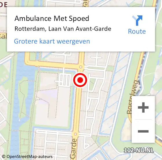 Locatie op kaart van de 112 melding: Ambulance Met Spoed Naar Rotterdam, Laan Van Avant-Garde op 13 december 2020 01:26