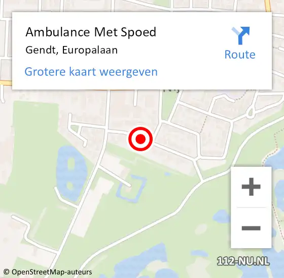 Locatie op kaart van de 112 melding: Ambulance Met Spoed Naar Gendt, Europalaan op 13 december 2020 09:53