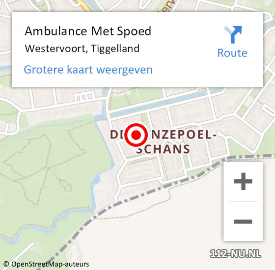 Locatie op kaart van de 112 melding: Ambulance Met Spoed Naar Westervoort, Tiggelland op 13 december 2020 17:47