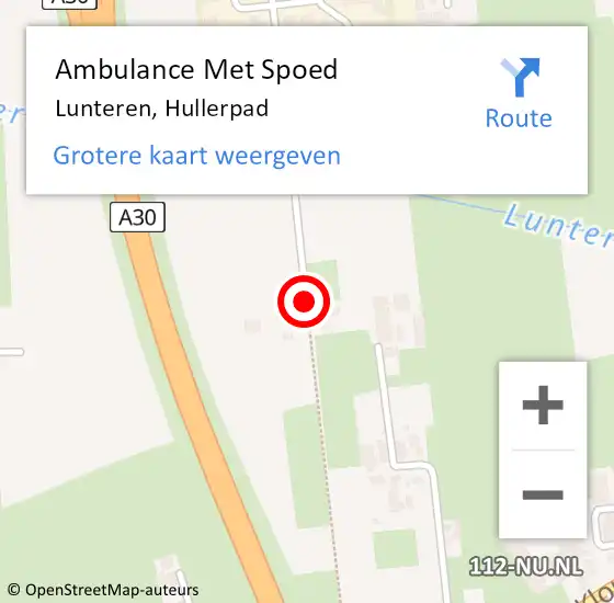 Locatie op kaart van de 112 melding: Ambulance Met Spoed Naar Lunteren, Hullerpad op 14 december 2020 05:21