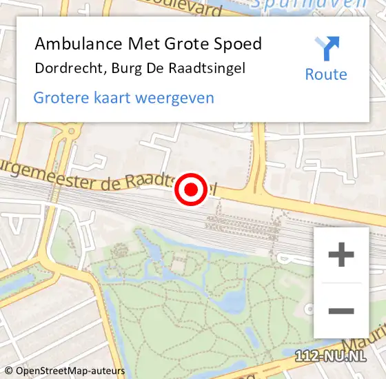 Locatie op kaart van de 112 melding: Ambulance Met Grote Spoed Naar Dordrecht, Burg De Raadtsingel op 14 december 2020 09:06