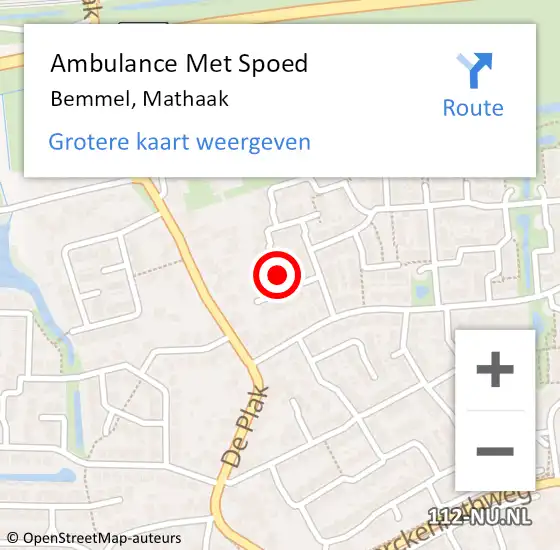 Locatie op kaart van de 112 melding: Ambulance Met Spoed Naar Bemmel, Mathaak op 14 december 2020 10:53