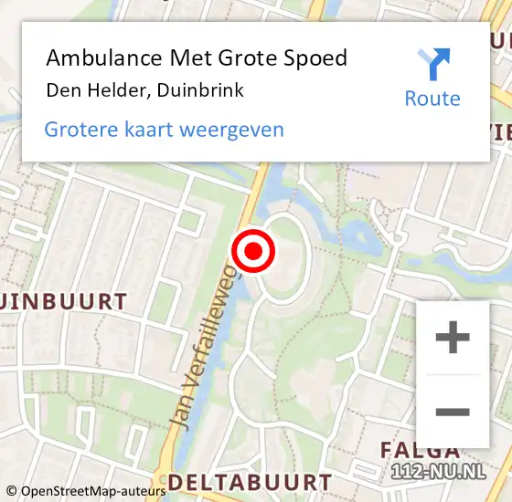 Locatie op kaart van de 112 melding: Ambulance Met Grote Spoed Naar Den Helder, Duinbrink op 15 december 2020 15:44