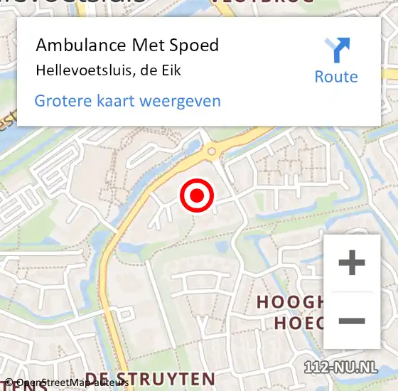 Locatie op kaart van de 112 melding: Ambulance Met Spoed Naar Hellevoetsluis, de Eik op 15 december 2020 16:36