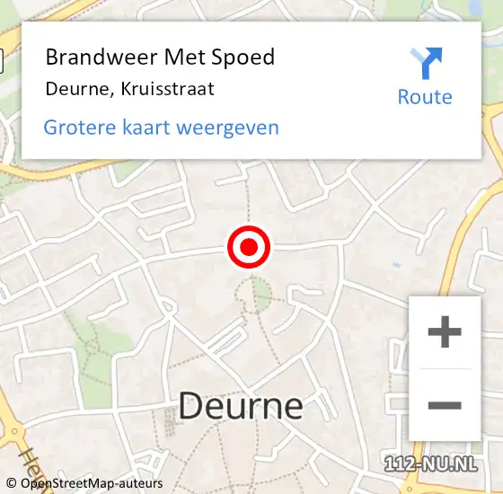 Locatie op kaart van de 112 melding: Brandweer Met Spoed Naar Deurne, Kruisstraat op 15 december 2020 17:39