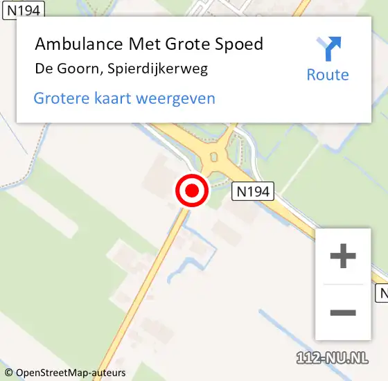 Locatie op kaart van de 112 melding: Ambulance Met Grote Spoed Naar De Goorn, Spierdijkerweg op 16 december 2020 08:39
