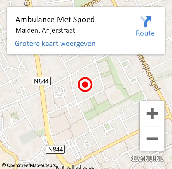 Locatie op kaart van de 112 melding: Ambulance Met Spoed Naar Malden, Anjerstraat op 16 december 2020 10:23