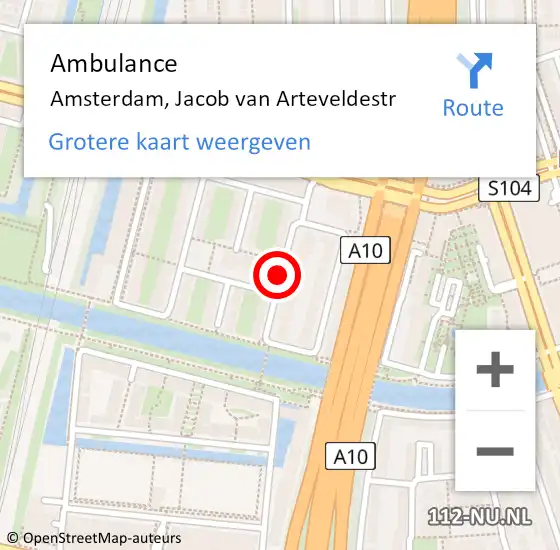 Locatie op kaart van de 112 melding: Ambulance Amsterdam, Jacob Van Arteveldestr op 16 december 2020 12:15