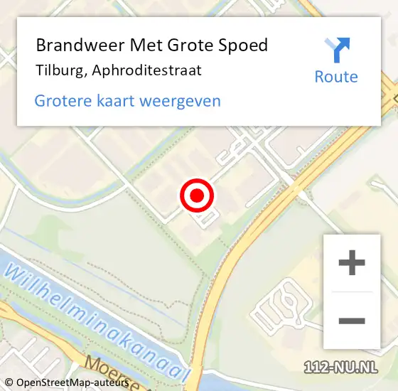 Locatie op kaart van de 112 melding: Brandweer Met Grote Spoed Naar Tilburg, Aphroditestraat op 16 december 2020 13:18