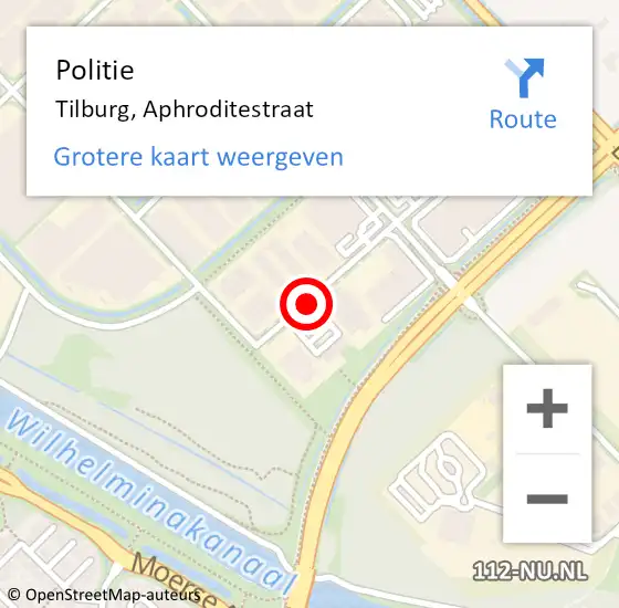 Locatie op kaart van de 112 melding: Politie Tilburg, Aphroditestraat op 16 december 2020 13:18