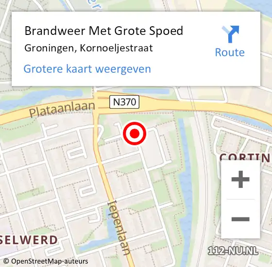 Locatie op kaart van de 112 melding: Brandweer Met Grote Spoed Naar Groningen, Kornoeljestraat op 16 december 2020 14:38
