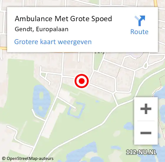 Locatie op kaart van de 112 melding: Ambulance Met Grote Spoed Naar Gendt, Europalaan op 16 december 2020 18:09