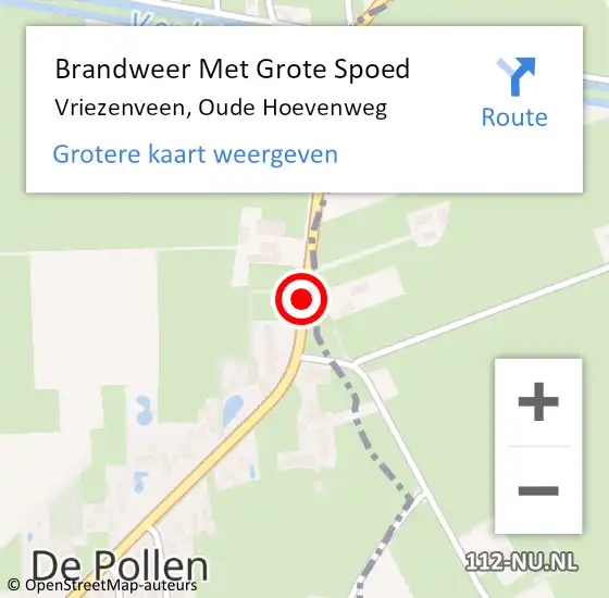 Locatie op kaart van de 112 melding: Brandweer Met Grote Spoed Naar Vriezenveen, Oude Hoevenweg op 17 december 2020 16:32