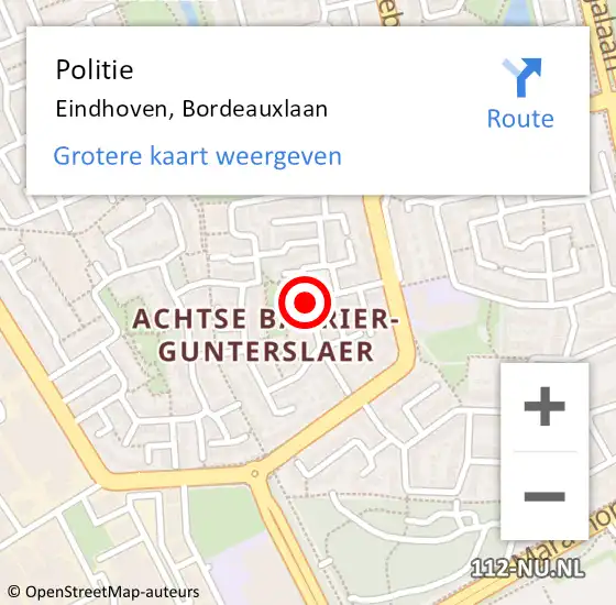 Locatie op kaart van de 112 melding: Politie Eindhoven, Bordeauxlaan op 17 december 2020 18:37