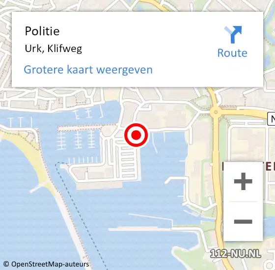 Locatie op kaart van de 112 melding: Politie Urk, Klifweg op 18 december 2020 10:47