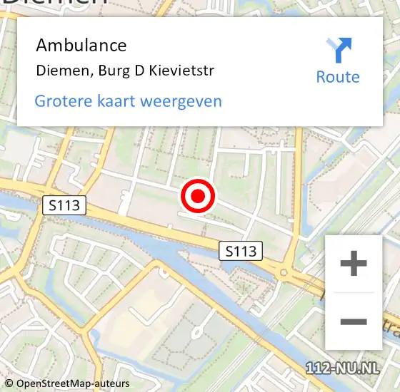 Locatie op kaart van de 112 melding: Ambulance Diemen, Burg D Kievietstr op 18 december 2020 11:48