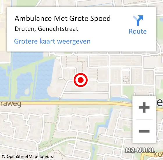 Locatie op kaart van de 112 melding: Ambulance Met Grote Spoed Naar Druten, Genechtstraat op 18 december 2020 22:49