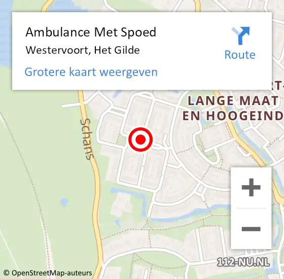 Locatie op kaart van de 112 melding: Ambulance Met Spoed Naar Westervoort, Het Gilde op 19 december 2020 00:40