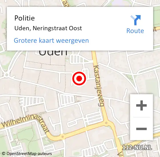 Locatie op kaart van de 112 melding: Politie Uden, Neringstraat Oost op 19 december 2020 17:22