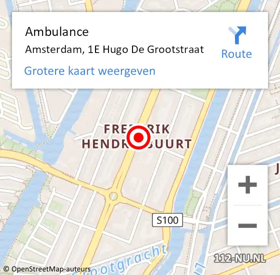 Locatie op kaart van de 112 melding: Ambulance Amsterdam, 1E Hugo De Grootstraat op 19 december 2020 23:19