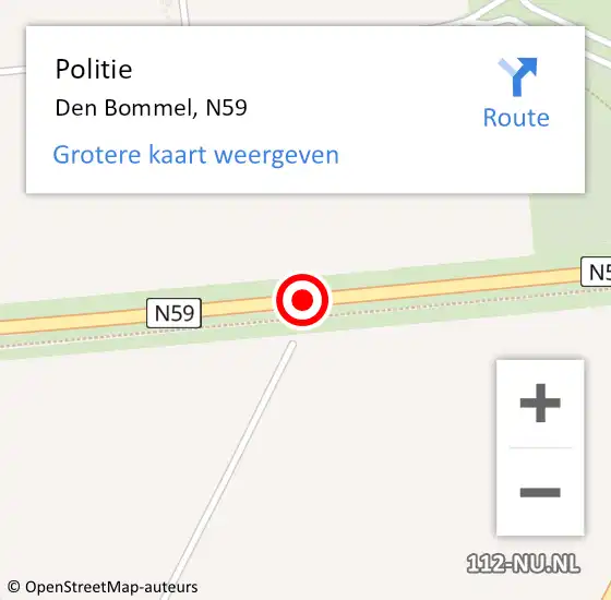Locatie op kaart van de 112 melding: Politie Den Bommel, N59 op 20 december 2020 11:26