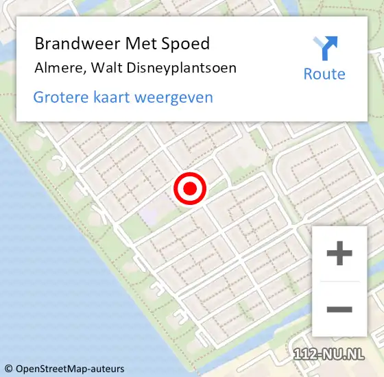 Locatie op kaart van de 112 melding: Brandweer Met Spoed Naar Almere, Walt Disneyplantsoen op 20 december 2020 20:56