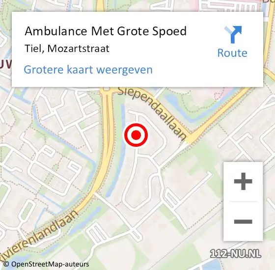 Locatie op kaart van de 112 melding: Ambulance Met Grote Spoed Naar Tiel, Mozartstraat op 21 december 2020 09:01