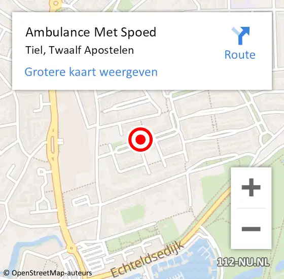 Locatie op kaart van de 112 melding: Ambulance Met Spoed Naar Tiel, Twaalf Apostelen op 21 december 2020 10:18