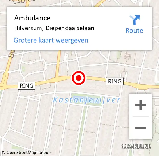Locatie op kaart van de 112 melding: Ambulance Hilversum, Diependaalselaan op 21 december 2020 13:15