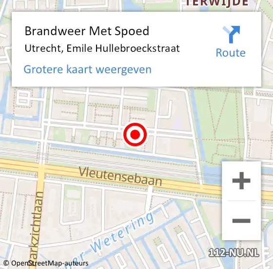 Locatie op kaart van de 112 melding: Brandweer Met Spoed Naar Utrecht, Emile Hullebroeckstraat op 21 december 2020 14:44