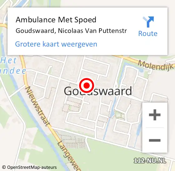 Locatie op kaart van de 112 melding: Ambulance Met Spoed Naar Goudswaard, Nicolaas Van Puttenstr op 22 december 2020 07:37
