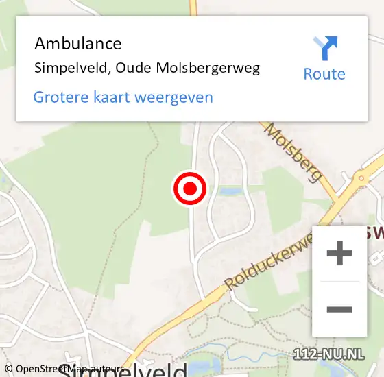 Locatie op kaart van de 112 melding: Ambulance Simpelveld, Oude Molsbergerweg op 22 december 2020 13:47