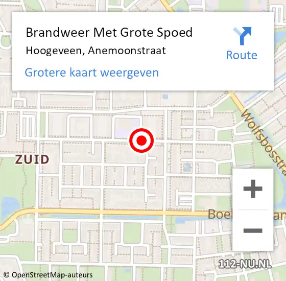 Locatie op kaart van de 112 melding: Brandweer Met Grote Spoed Naar Hoogeveen, Anemoonstraat op 22 december 2020 18:58