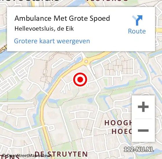Locatie op kaart van de 112 melding: Ambulance Met Grote Spoed Naar Hellevoetsluis, de Eik op 23 december 2020 01:32