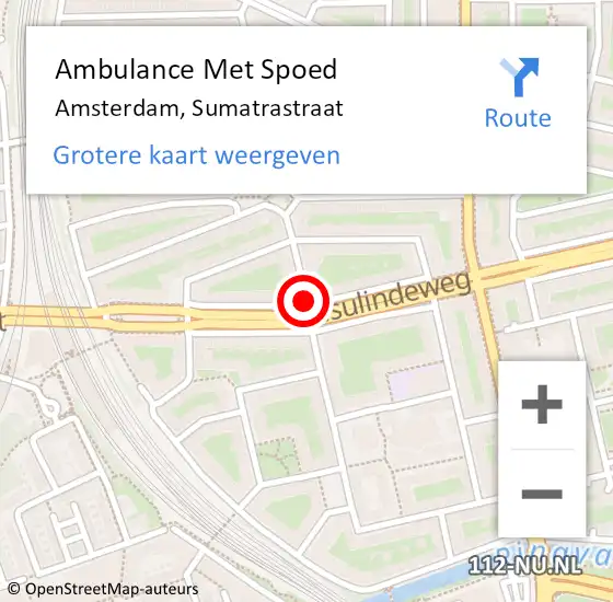 Locatie op kaart van de 112 melding: Ambulance Met Spoed Naar Amsterdam, Sumatrastraat op 23 december 2020 15:32