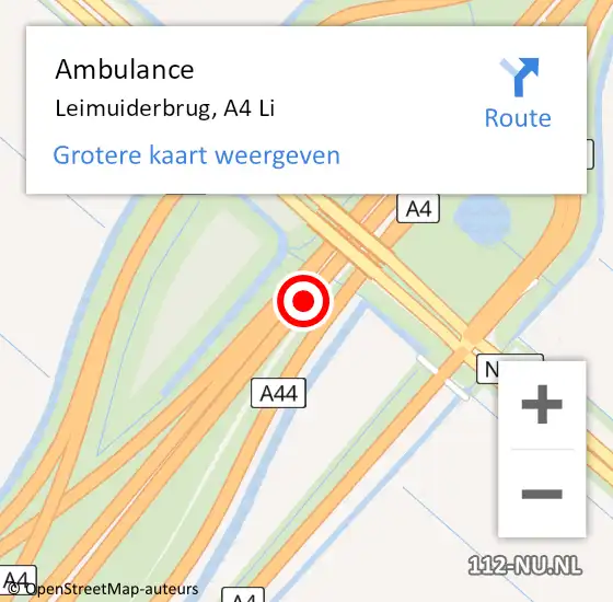 Locatie op kaart van de 112 melding: Ambulance Leimuiderbrug, A4 Li op 23 december 2020 16:24