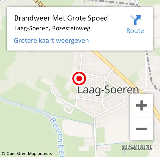 Locatie op kaart van de 112 melding: Brandweer Met Grote Spoed Naar Laag-Soeren, Rozesteinweg op 24 december 2020 13:05