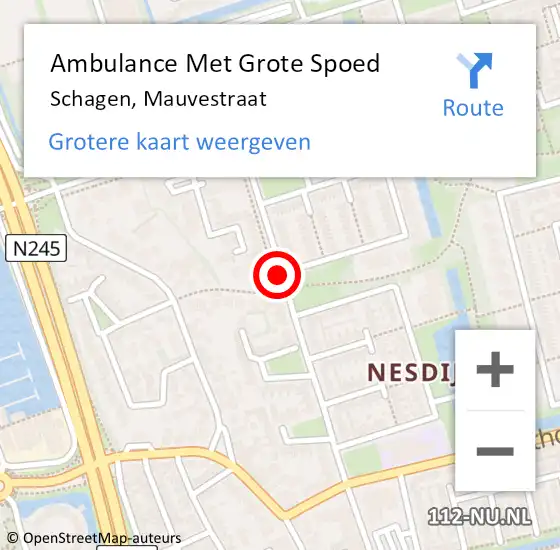 Locatie op kaart van de 112 melding: Ambulance Met Grote Spoed Naar Schagen, Mauvestraat op 26 december 2020 13:06