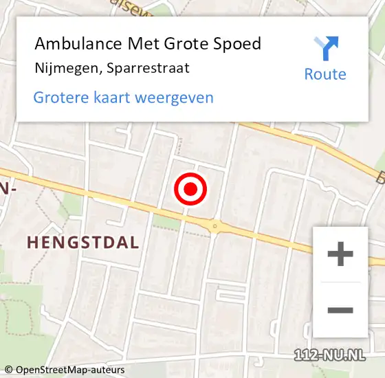 Locatie op kaart van de 112 melding: Ambulance Met Grote Spoed Naar Nijmegen, Sparrestraat op 26 december 2020 14:42
