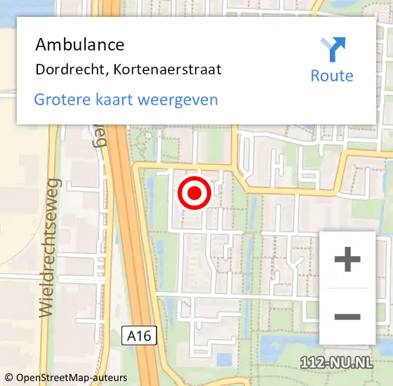 Locatie op kaart van de 112 melding: Ambulance Dordrecht, Kortenaerstraat op 26 december 2020 18:15